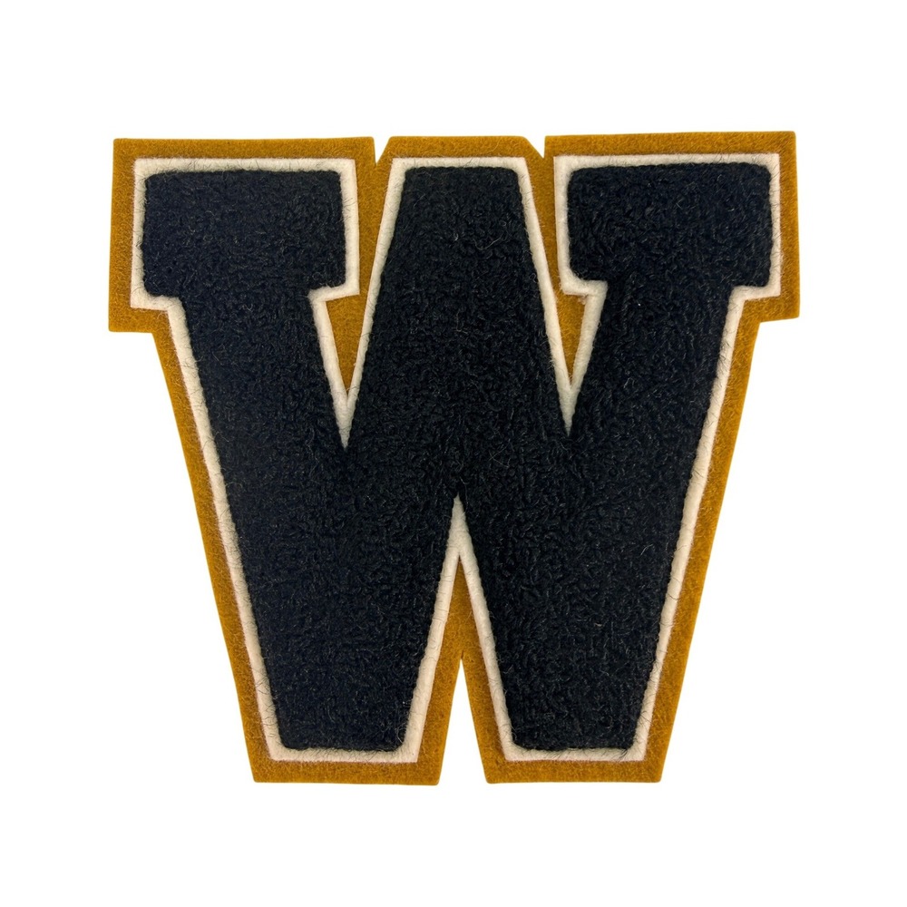 Vintage Chenille Varsity Letter Patch M W Black Gold White 8.75x8 NOS‎ Old Stock